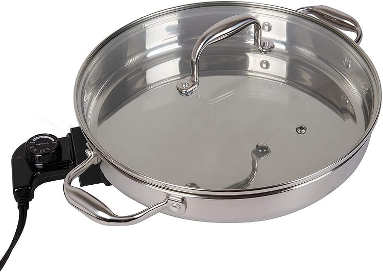 מחבת חשמלית מנירוסטה עם מכסה זכוכית של מותג Cucina Pro