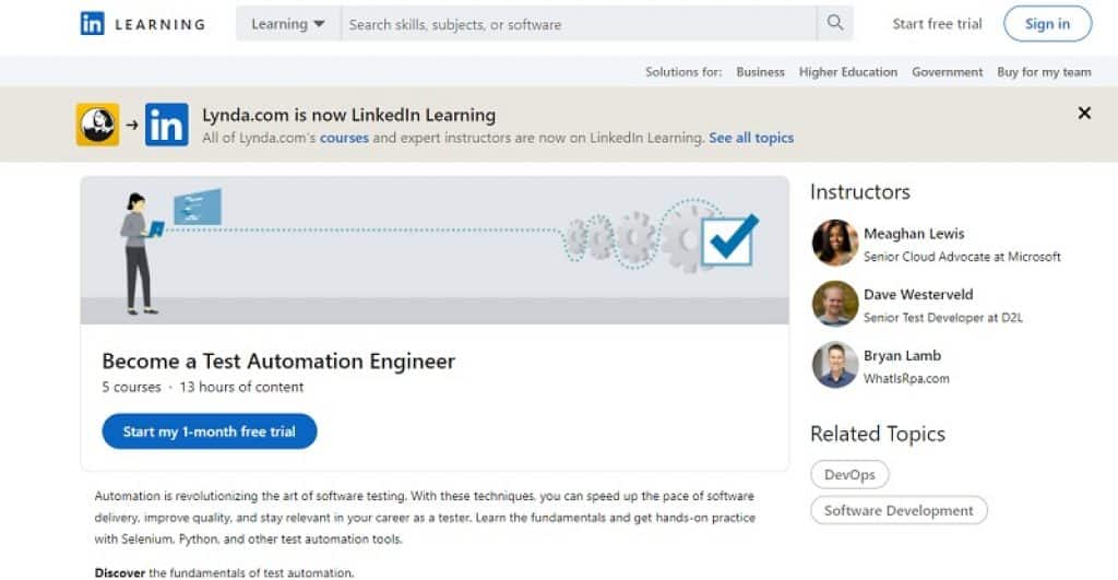 קורס בדיקות תוכנה אוטומטיות ב-LinkedIn Learning